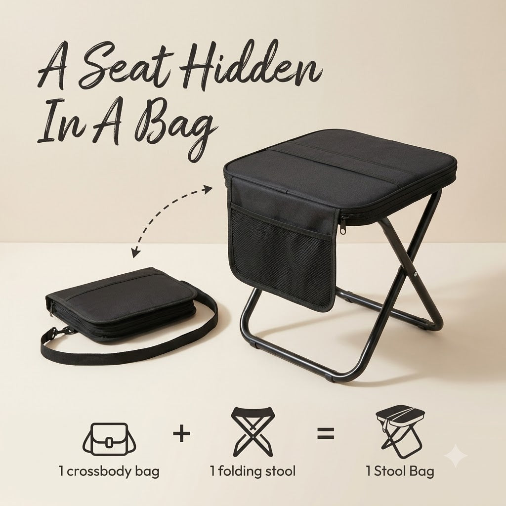 2-in-1 Crossbody Folding Stool – Portable Seat Bag