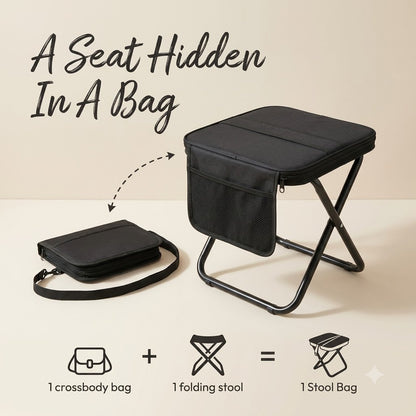 2-in-1 Crossbody Folding Stool – Portable Seat Bag