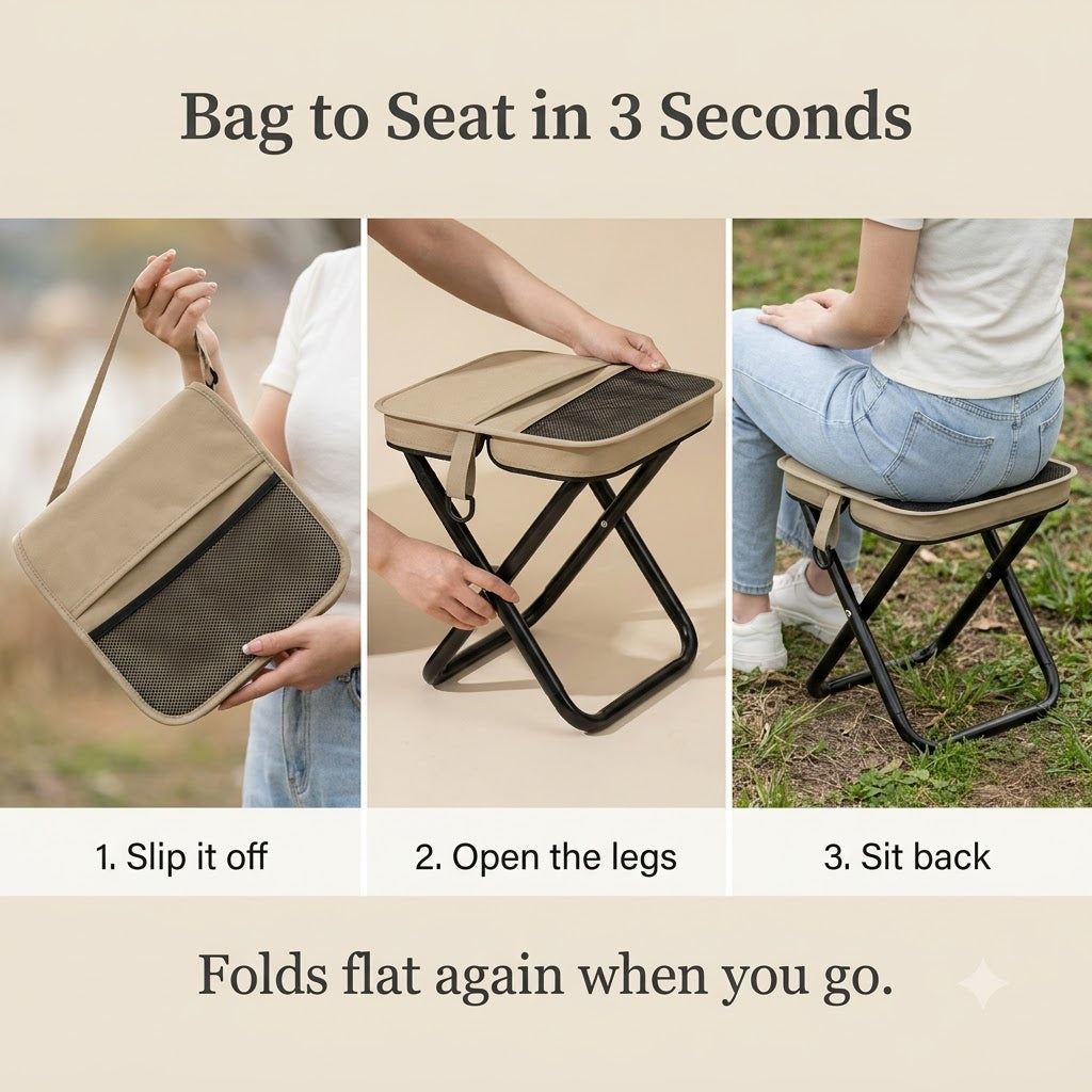 2-in-1 Crossbody Folding Stool – Portable Seat Bag