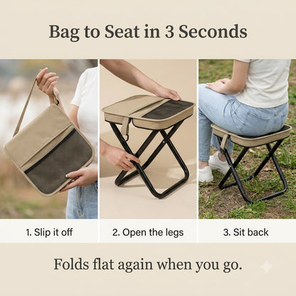 2-in-1 Crossbody Folding Stool – Portable Seat Bag